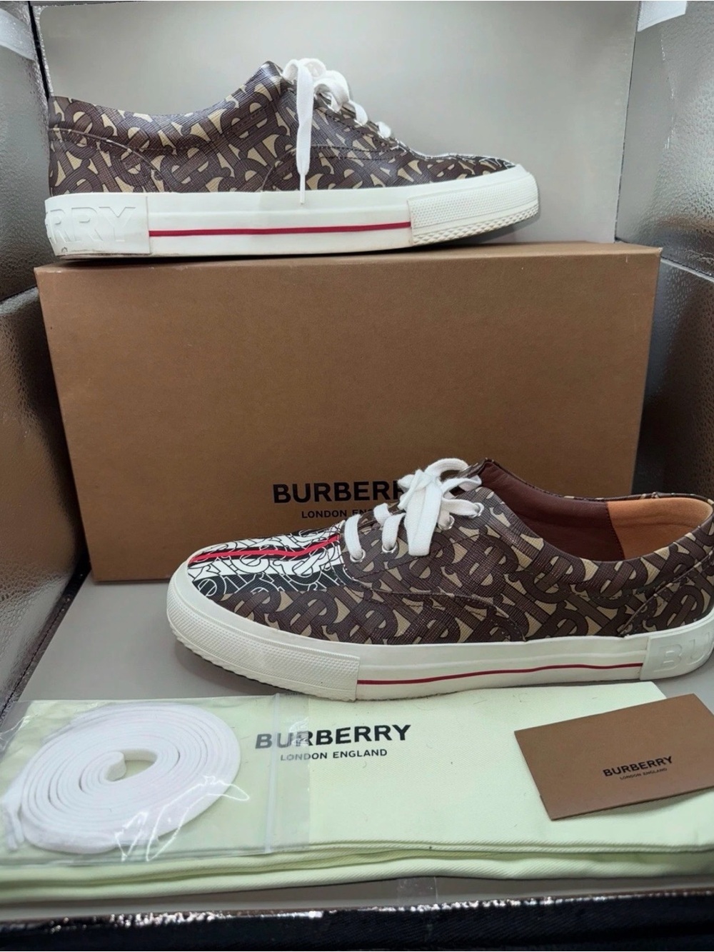 Burberry Monogram Stripe E-canvas Sneaker Size 44